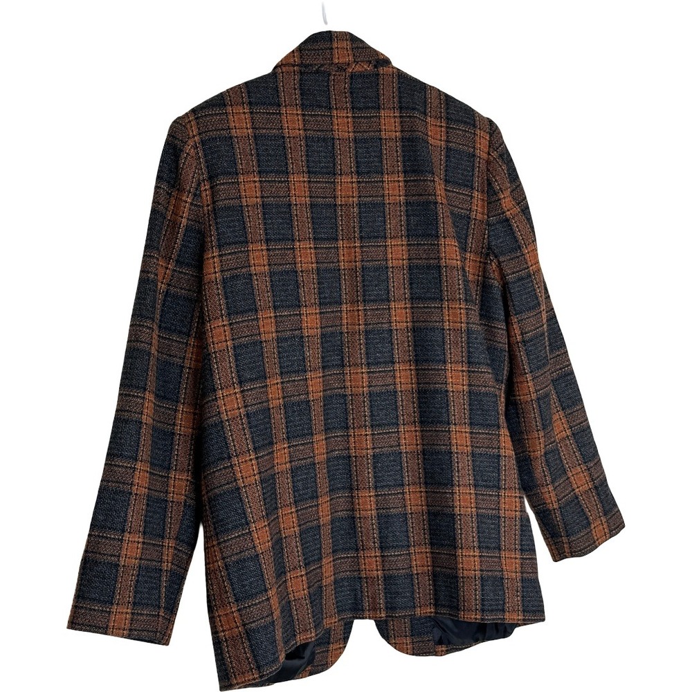Sag Harbor Petite Vintage 90s Wool Blend Plaid Blazer Orange Brown Grey Size 10P - Picture 10 of 13